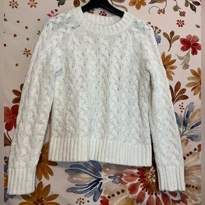 Lucky Brand Women’s S Ivory Preppy Cable Knit Grandpacore Spring Sweater Comfy